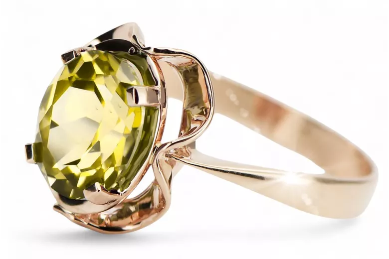 Ring Vintage craft Yellow Peridot Original Vintage 14K Rose Gold vrc206r